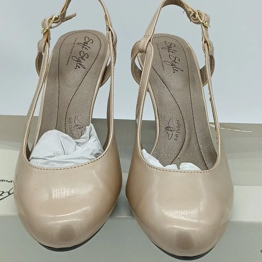 Soft Style By Hush Puppies Co. Catey Slingback Pumps Bone Pearl Patent 7.5M Read